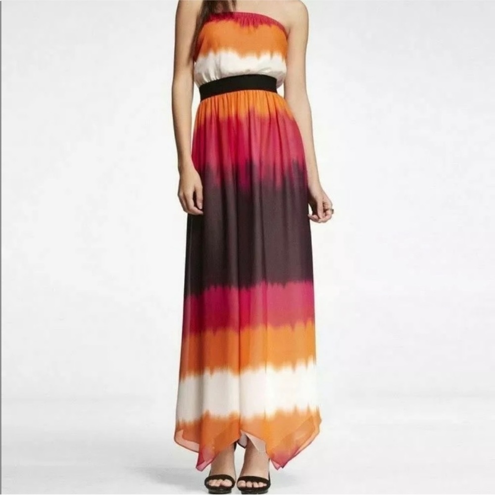 Strapless handkerchief hem maxi dress